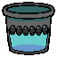 Pixel art of black mosquito eggs stuck to the inside of a bucket just above the water