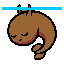 Pixel art of a sleeping comma-shaped mosquito pupa under the water surface
