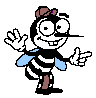 Pixel art of a goofy cartoon tiger mosquito in a red trucker cap, waving hello