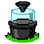 Pixel art of a black bucket egg-laying mosquito trap with a clear chamber and a funnel on top
