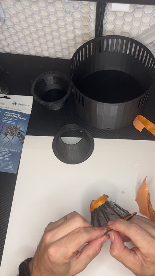 Gluing mesh around the printed cone frame